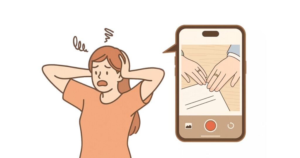 写真の撮り忘れに気付き焦る女性