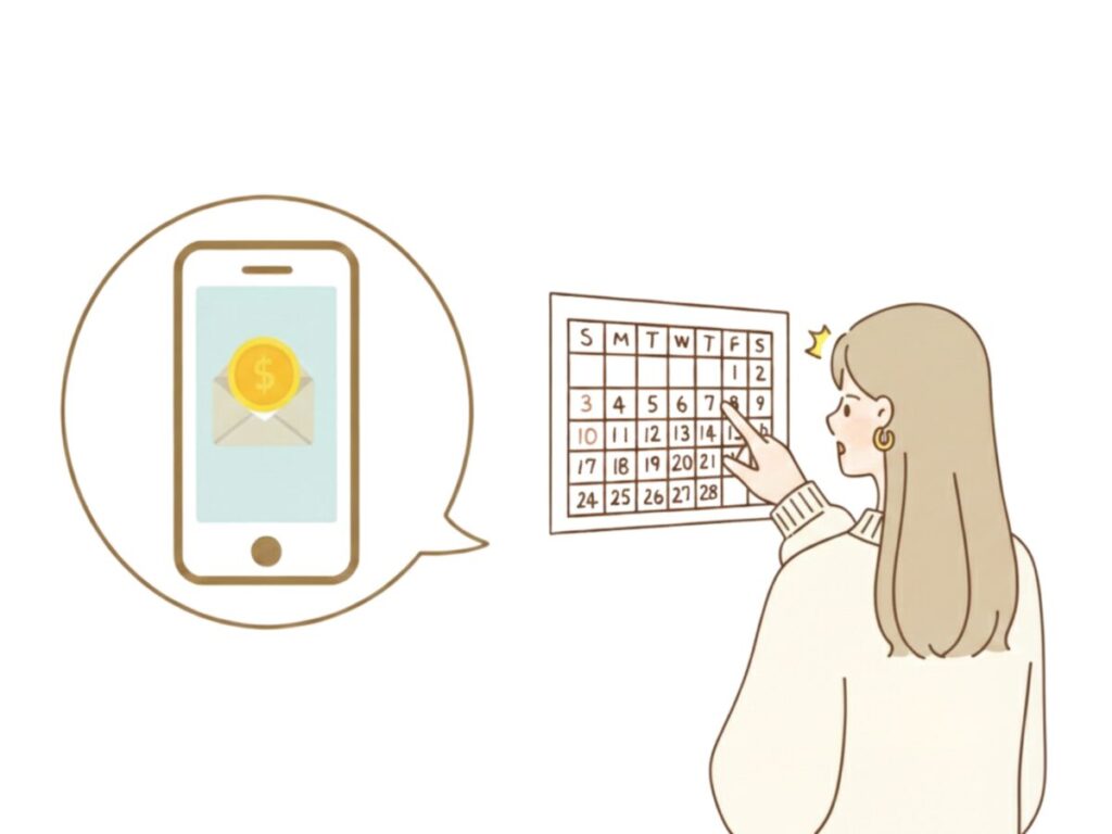 カレンダーを見て驚いている女性